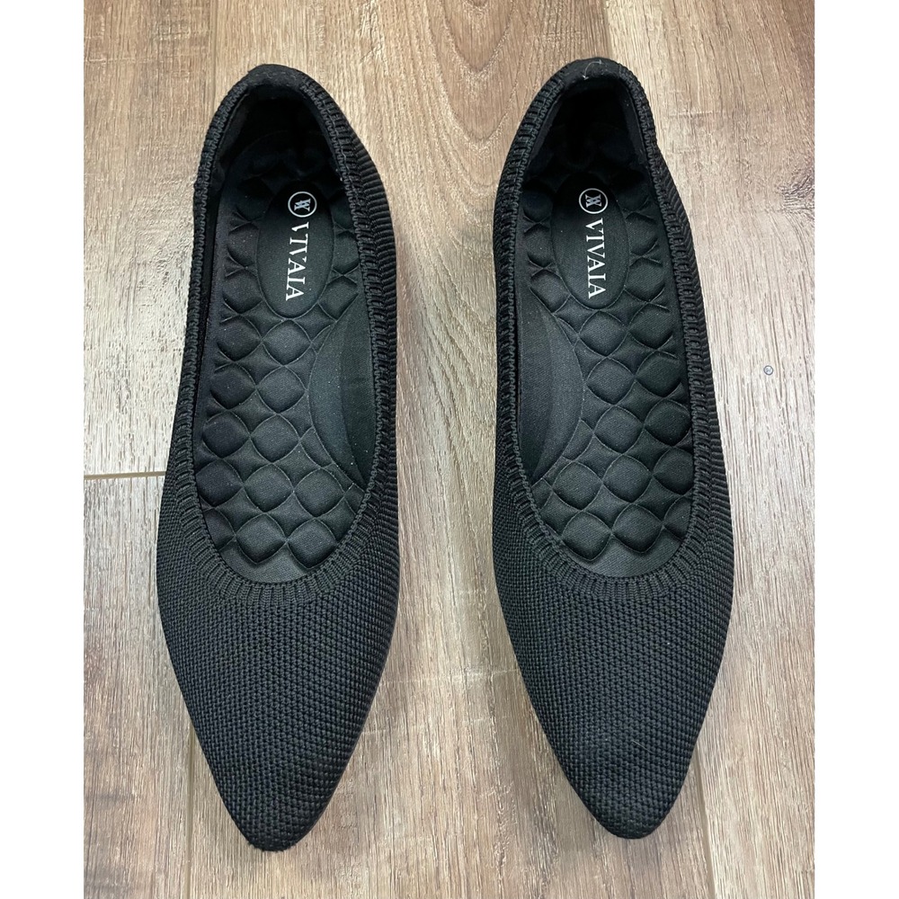VIVAIA Black Pointed Toe Knit Ballet Flats Size EU 37.5 US 7 Comfort Slip On